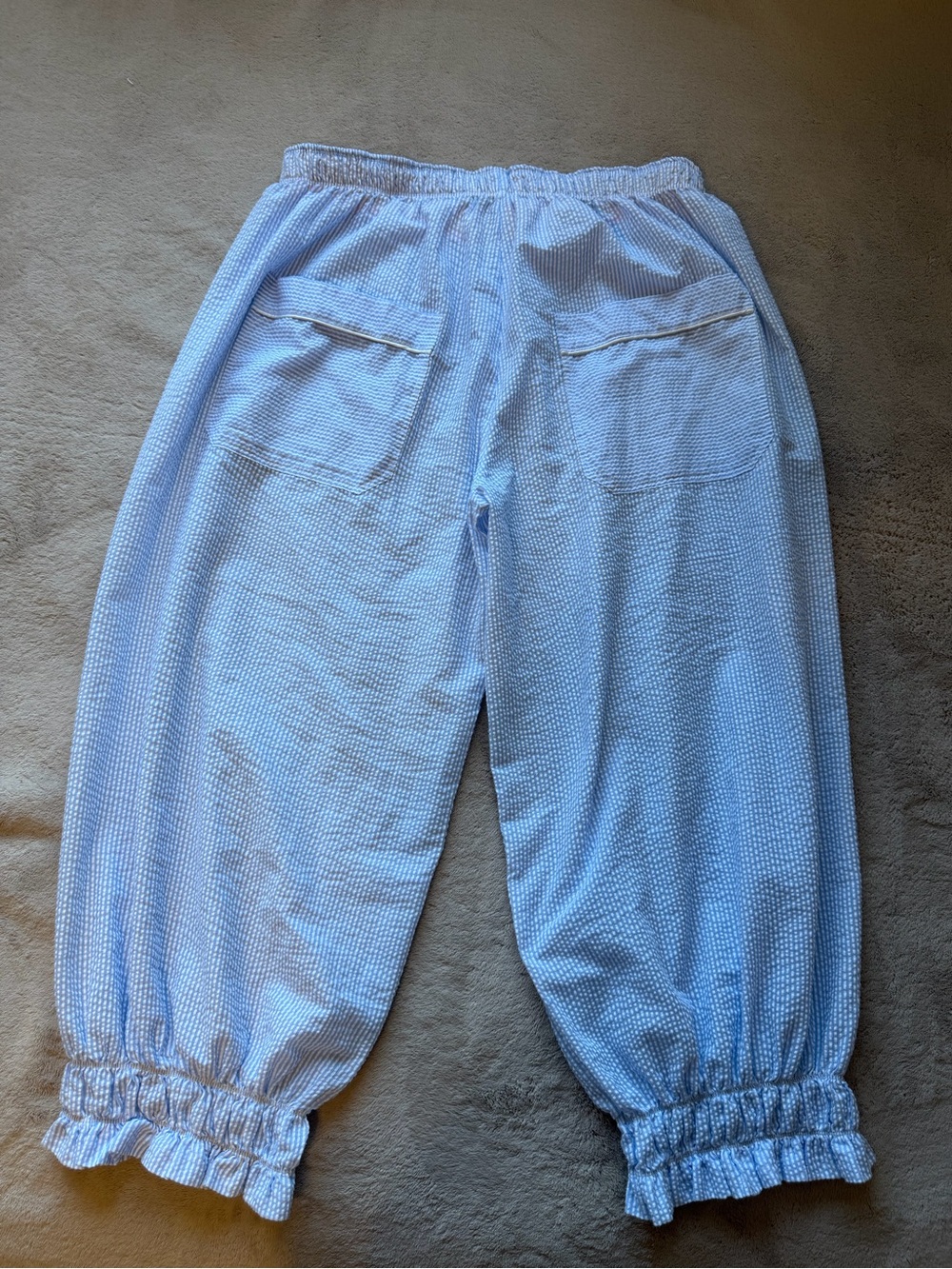Intimately Free People Seersucker Stripe Bloomers Pants L Blue Ruffle Hem - Picture 6 of 7